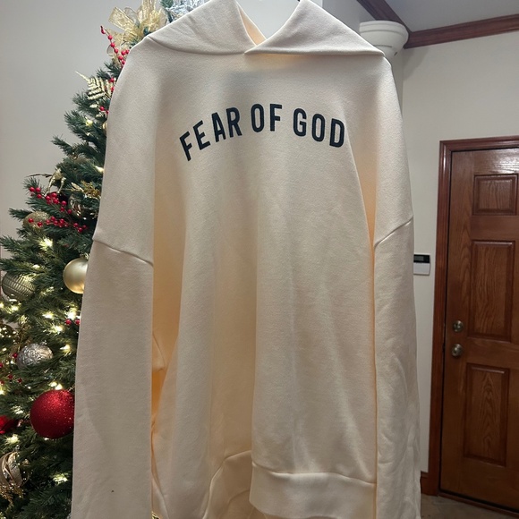 Men’s fear of God cream French terry cotton hoodie size XL